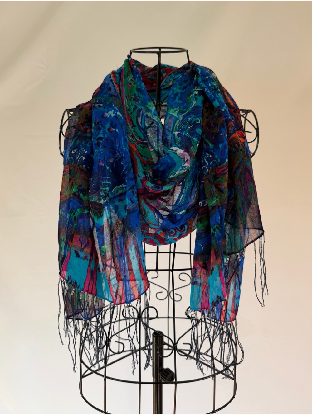 Vibrant Blue Floral Fringe Scarf - Women's Accessory